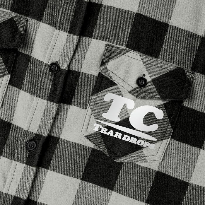 Up-Close View Black Flannel Breast Pocket TCTeardrops Logo